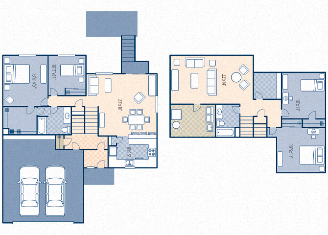 Floor plan for 4 beds, 2 baths, 2239 sqft
